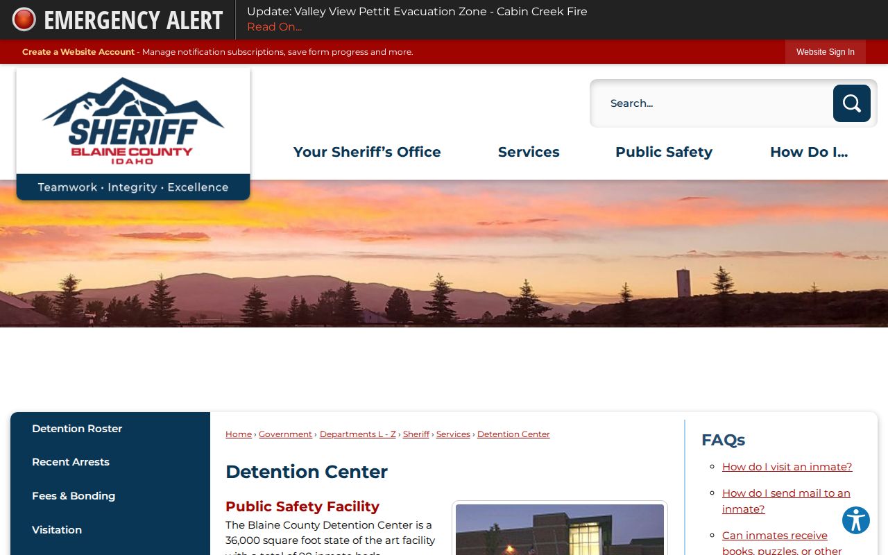Official Blaine County Detention Center information page