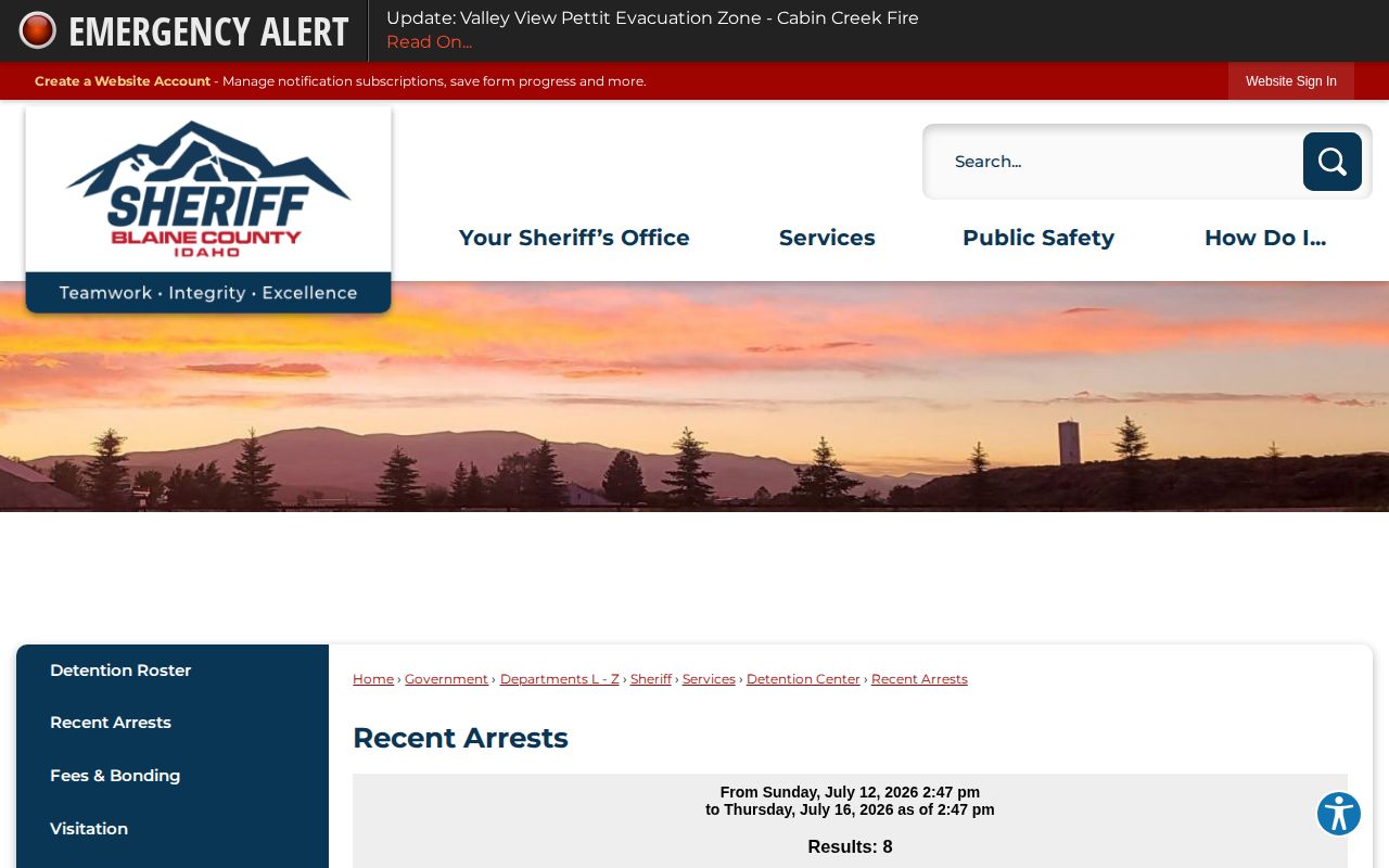 Blaine County official source for 72-hour release records